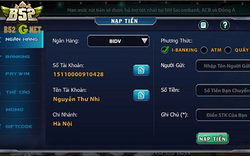 Nạp tiền để tham gia chơi ngay